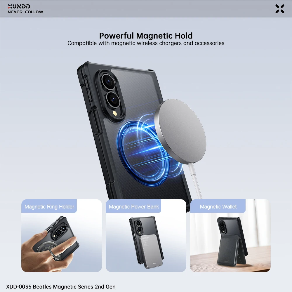 Etui XUNDD Galaxy Z Fold 8 z magnetycznym pierścieniem i podstawką, przezroczyste, z ochroną zawiasu, odporne na wstrząsy, z poduszkami powietrznymi, zapobiegające upadkom, wykonane z PC i TPU. — zdjęcie produktu 2