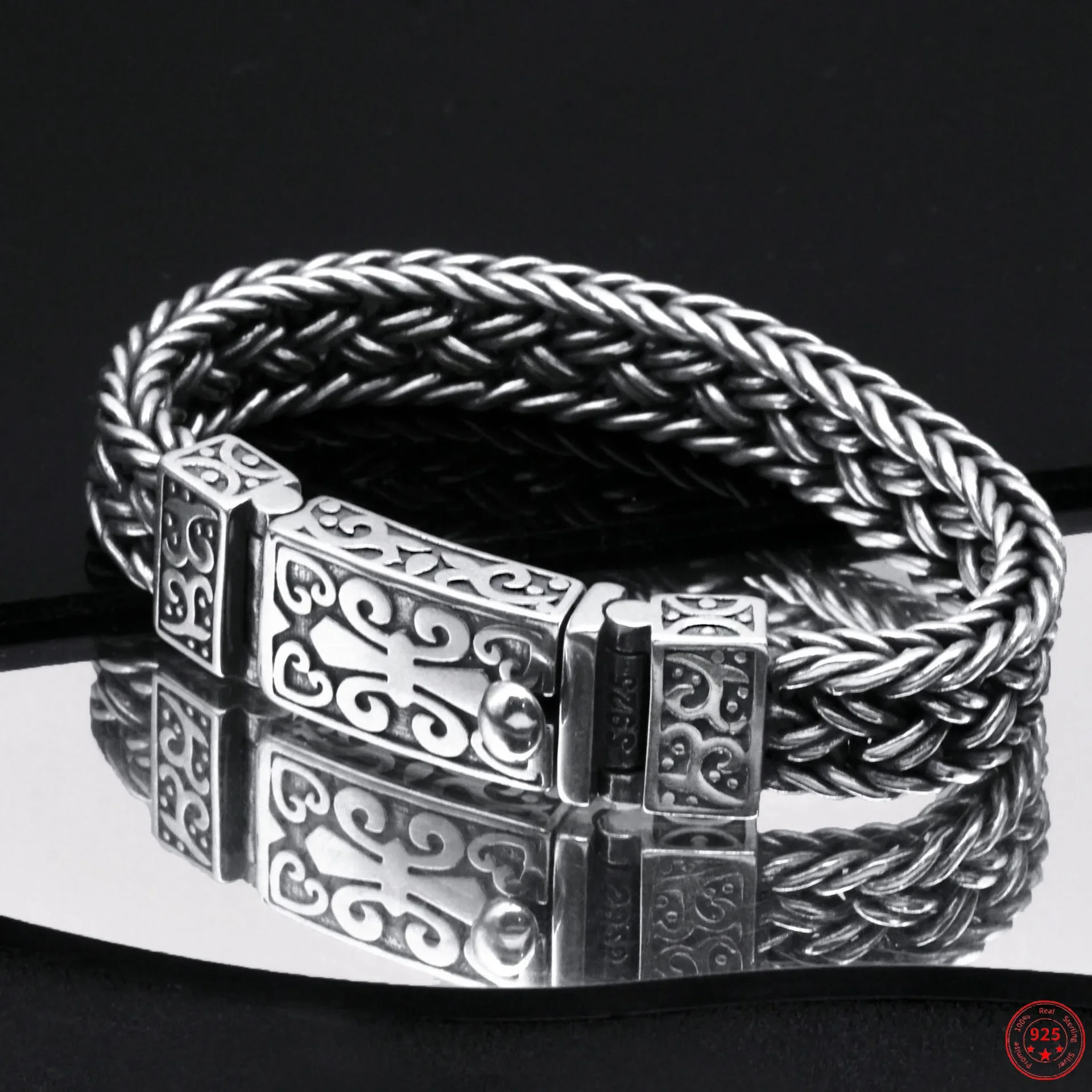 S925 Sterling Silver Charm Bracelet 2022 Popular Eternal Vine Totem Wide Woven-Chain Pure Argentum Amulet Bangle Jewelry for Men