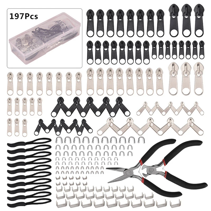 85Pcs/set Zipper Repair Kit Easy Fix Zipper Slider Head Puller Closure Universal Replacement Broken/Wearable Household Removable