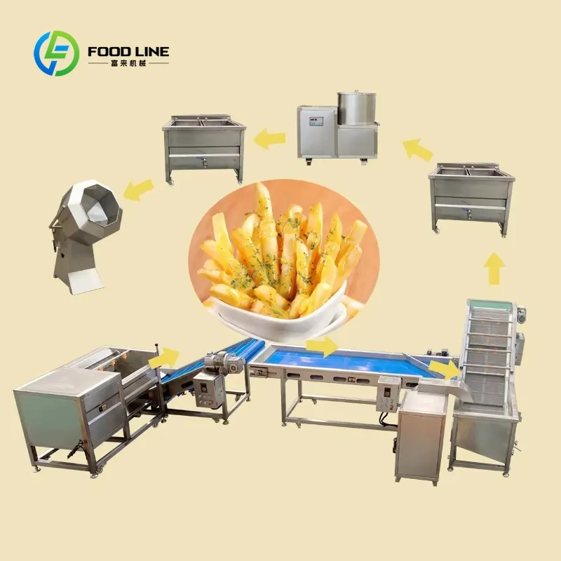 Customized Frozen French Fries Machinery 100kgh Semi Automatic French Fried Production Line Frozen French Fries Production Line