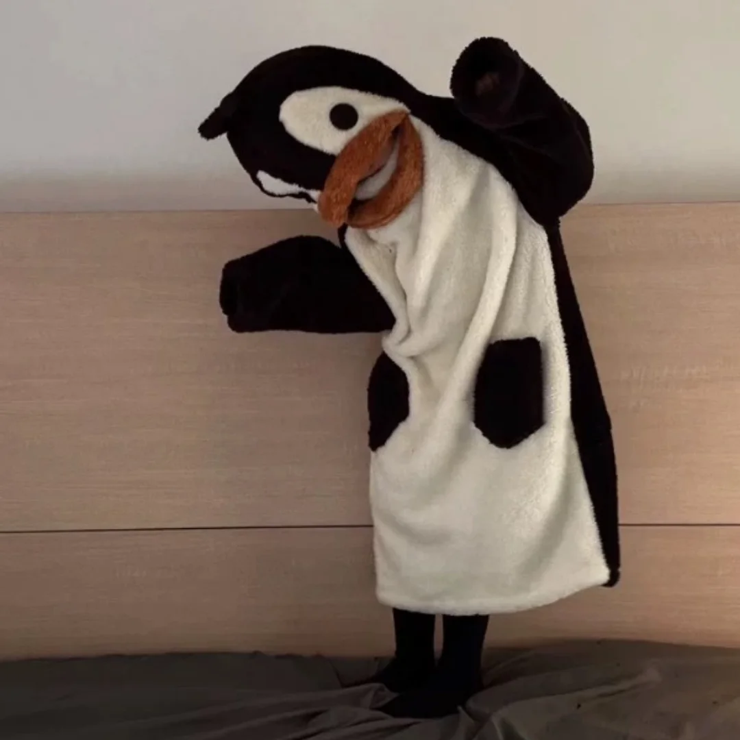 Милая пижама с капюшоном в виде пингвина, зимняя домашняя одежда с мультяшными животными, длинная ночная рубашка, коралловый флисовый халат, рождественские подарки для женщин и мужчин