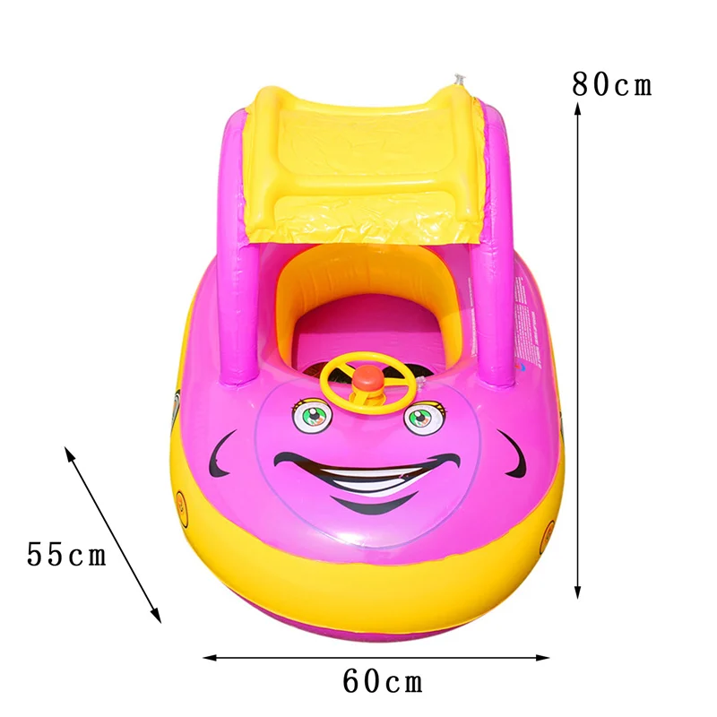 Inflatable Swimming Ring Car Baby Pool Float with Sun Protection Canopy Seat Boat for Kids Toddlers