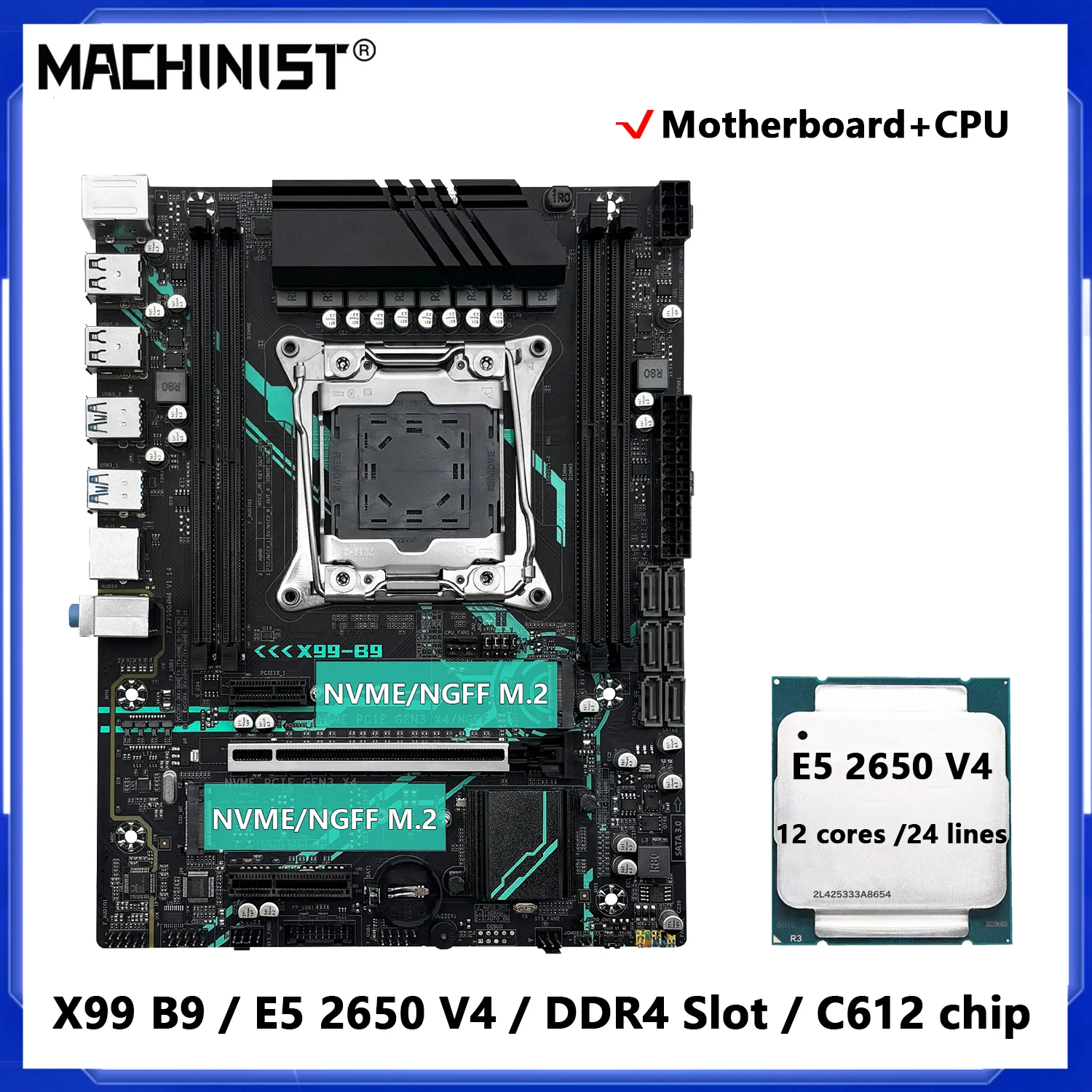 MACHINIST X99 B9 Motherboard Optional Xeon E5 2630 V4/E5 2650 V4 CPU LGA 2011-3 Support DDR4 RAM Four Channels NVME/SATA M.2 - view 3