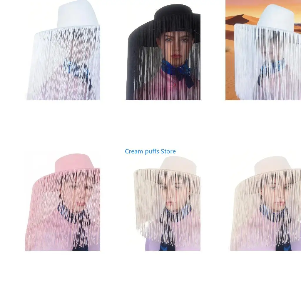 50LE Classical Cowboy Hats With Fringe Motifs Soft Comfortable Outdoor Event Costume Prom Parties