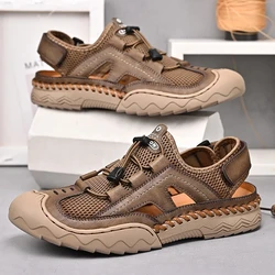 Sandalias de malla transpirable para hombre, zapatos ligeros informales para exteriores, playa, moda, 38-46 talla grande, Verano