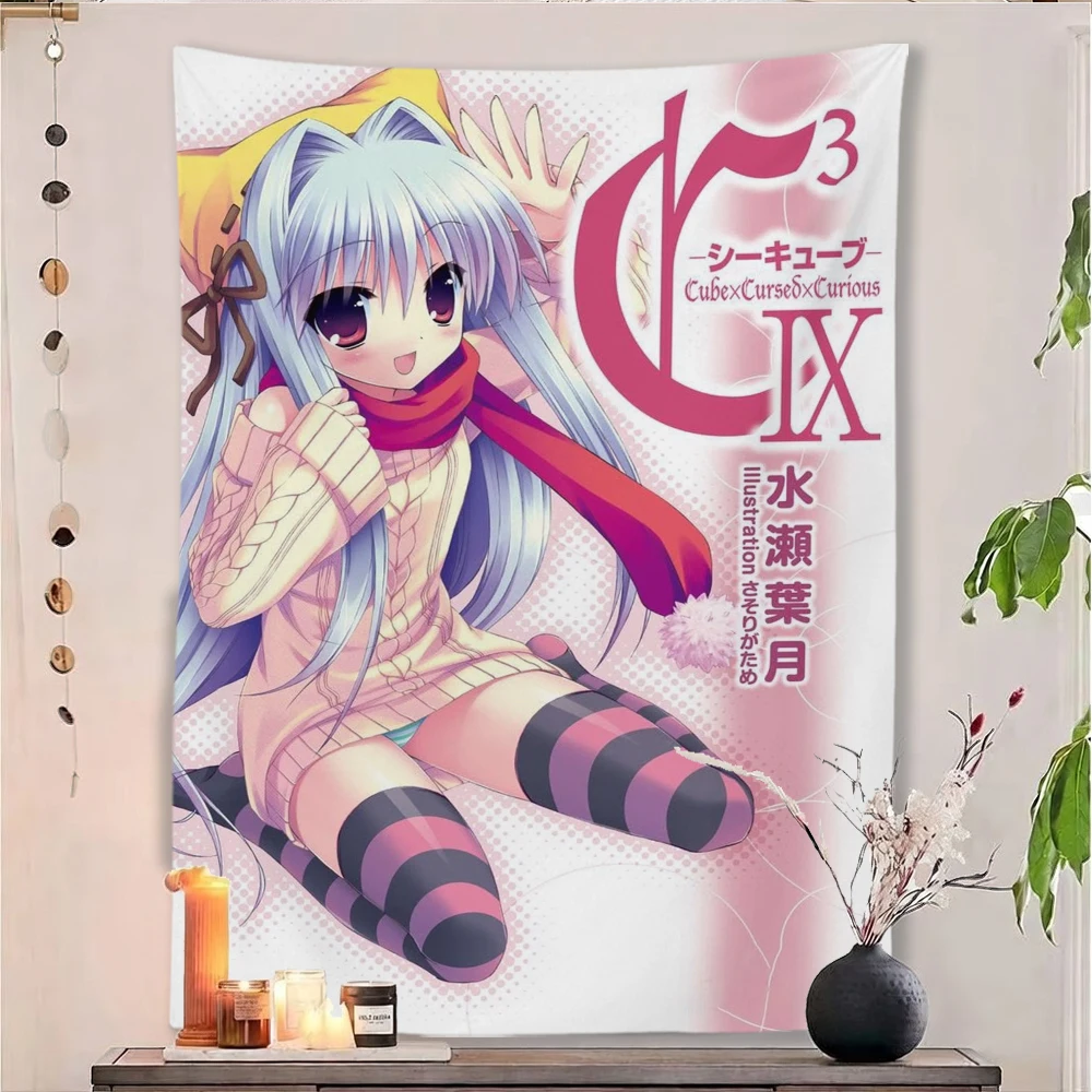 Hazuki Minase Anime Tapestry Cube×Cursed×Curious Character Print Wall Hanging, 90s Retro Japanese Kawaii Background Cloth