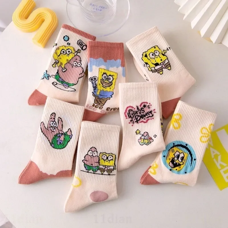 SpongeBob Patrick Star Socks Cotton Anime Girls Kawaii Medium Tube Socks Cute Cartoon Women Fashion Breathable Kids Long Socks