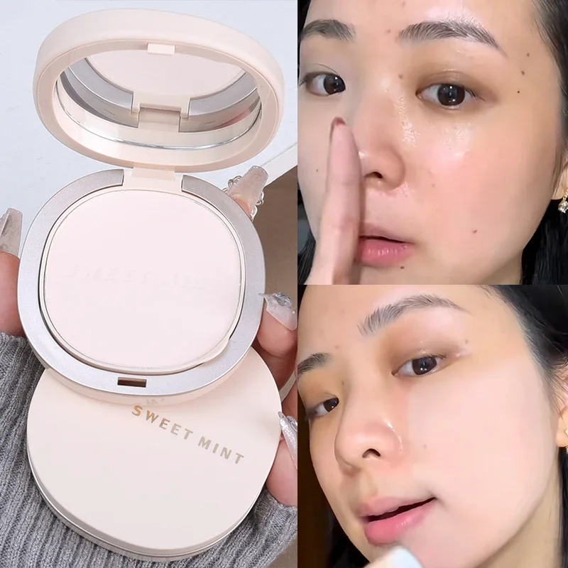 คอนซีลเลอร์ควบคุมความมัน Pressed Powder Long Lasting Natural Brightening รูขุมขนที่มองไม่เห็น Matte Setting Makeup Powder Face เครื่องสําอาง