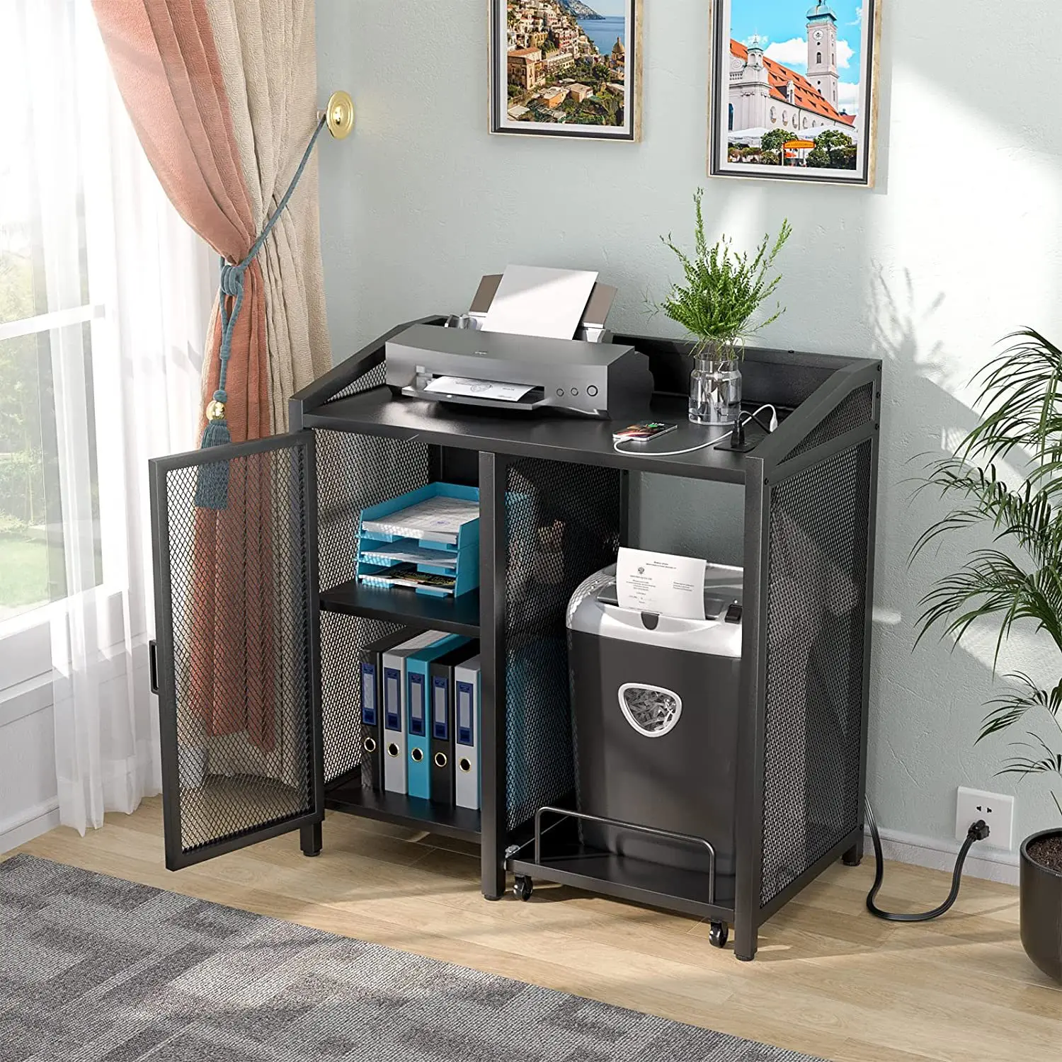 Storage Storage File Cabinet Plug Charging Port Printer Stand Storage Cabinet