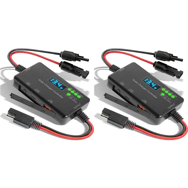 【LIMITED TIME DISCOUNT】2X Solar Charge Controller 12V 20A, Solar Panel Charge Controller With Type-C And USB Output For Solar Pa