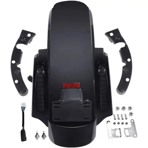 Black Rear Fender System with Integrated LED Light for Harley Touring Models Including Road King Electra Glide Street Glide and