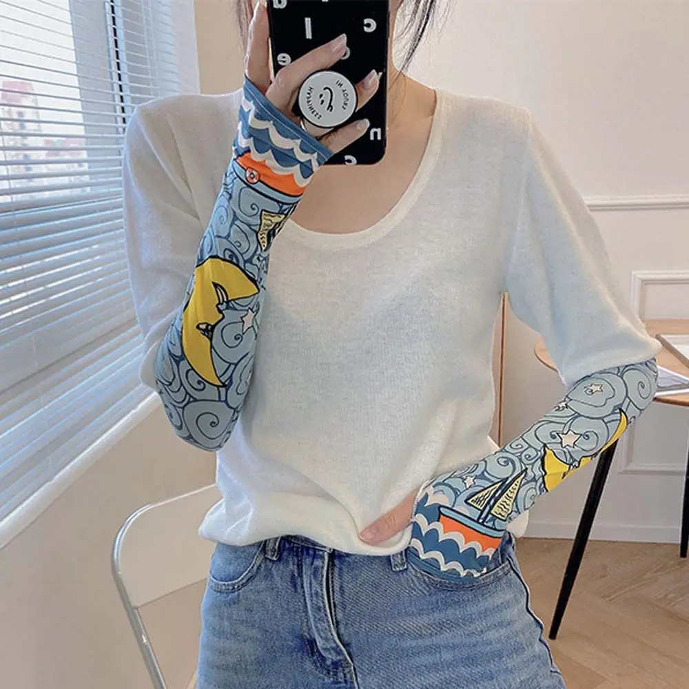 

Women Breathable Sports Sun Protection Hand Cover Cycling Arm Warmers Sun Cool Sleeves Cartoon UV Protection Sleeves