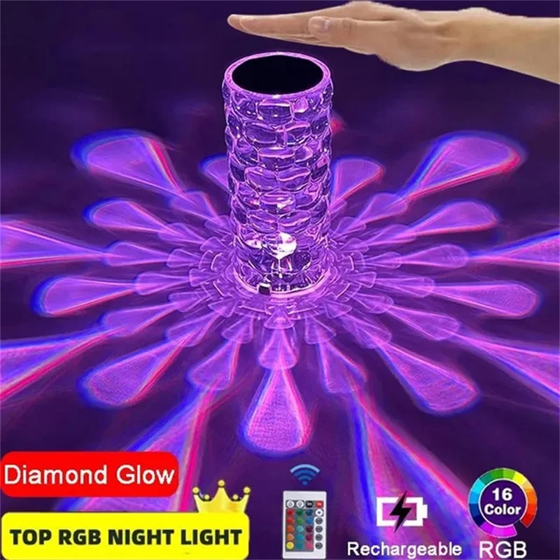 Waterdrop Table Lamp LED Crystal Projector 3/16 Colors Touch Adjustable Romantic Diamond Atmosphere Light USB Touch Night Light