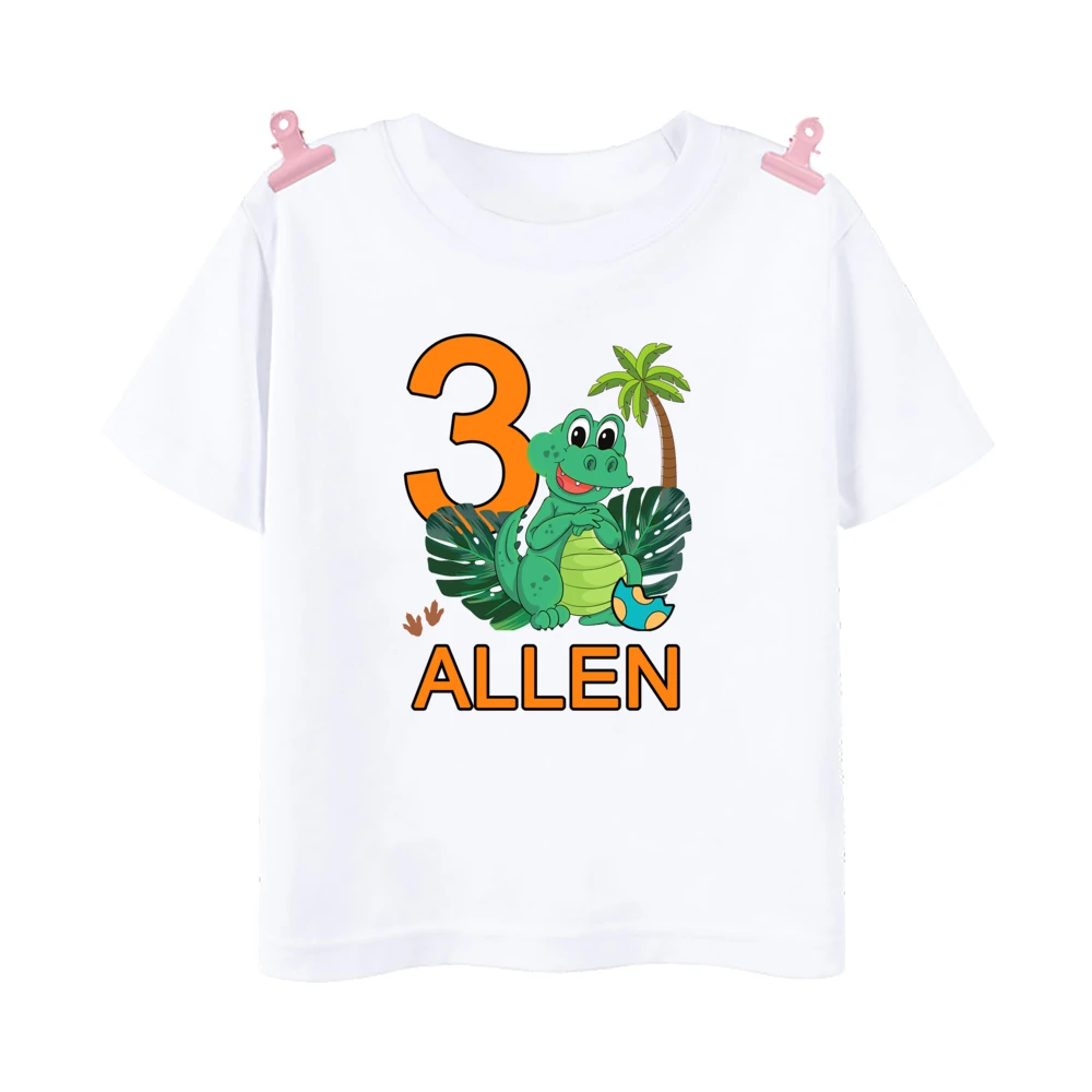 T-shirt personalizada do dinossauro para crianças, camisa do aniversário com nome, T selvagem, tema do Dino, tops do partido, roupa para meninos, 1 a 9