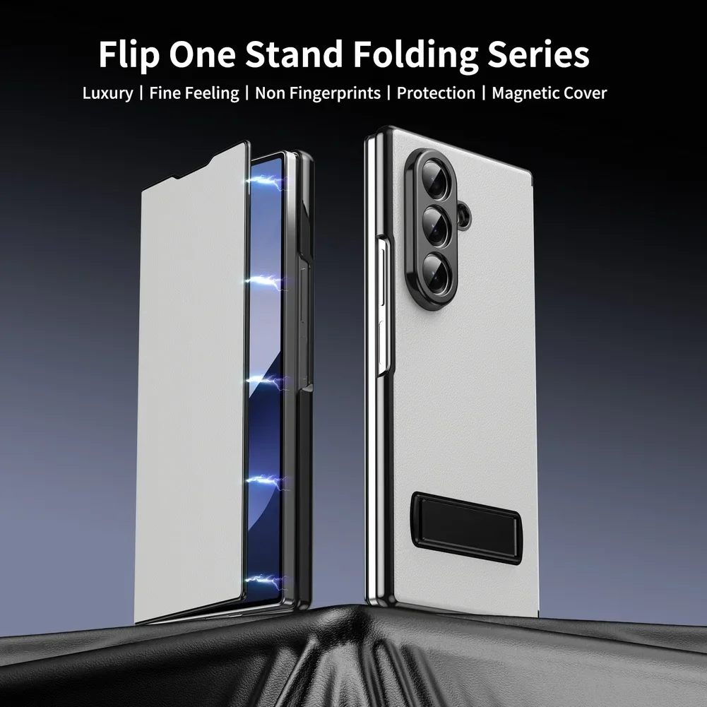 Luxury Shockproof Leather Flip Phone Case For Samsung Galaxy Z Fold 8 7 6 5 4 Ultra Metal Kickstand Protection Magnetic Cover