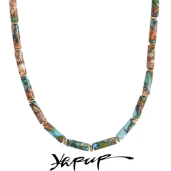 Yhpup Aesthetic Colorful Natural Stone Chain Stainless Steel Handmade Necklace Exquisite 18K PVD Plated Collar Unisex Jewelry