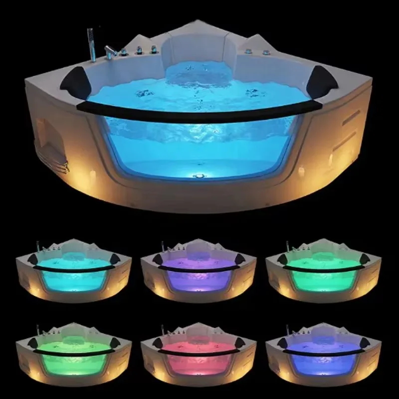 Double Multi-function Acrylic Luxury Waterfall Whirlpool Hot Sale Corner Massage Spa Bathtub Electronic Control Seven-color LED