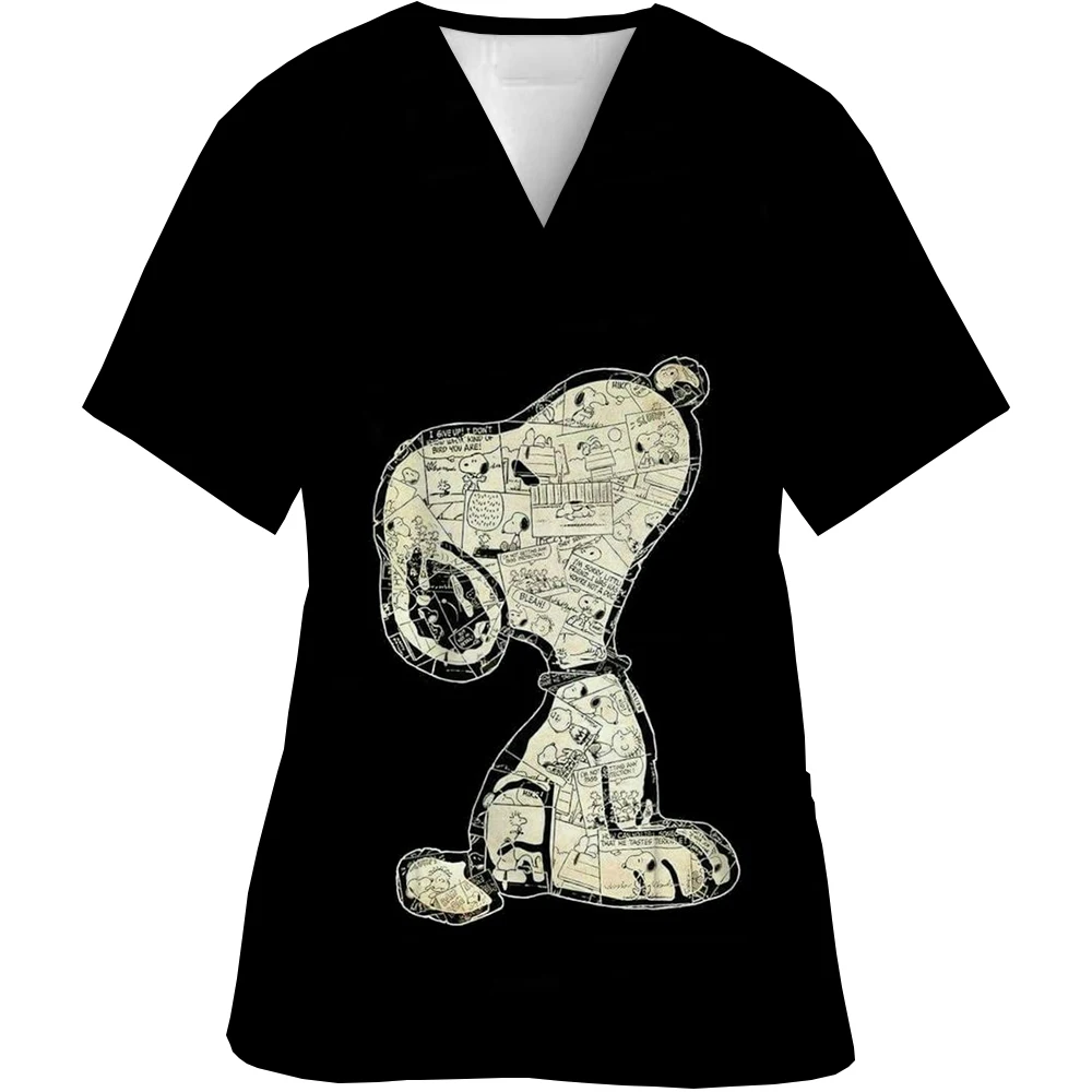 Surgical Wear Work Clothes Cartoon Snoopy print Hand Washing Nurse Uniform Women's V Neck Short Sleeve T-Shirt Tops