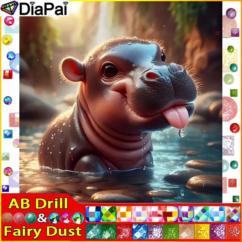 

DiaPai Fairy Dust AB5D DIY алмазная живопись "Бегемот" полная дрель смола Алмазная вышивка крестиком домашний декор