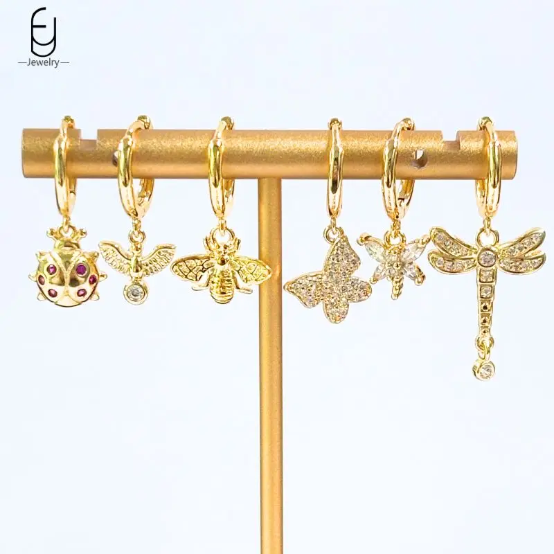 925 Sterling Silver Needle Insect Bee Pendant Earrings for Women Delicate Animal Crystal Dragonfly Earrings Fashion Jewelry
