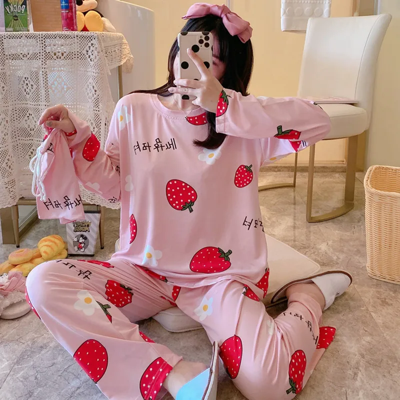 

Women Pajamas Set Girl Sleepwear Cartoon Pijama Long Women Pyjamas Indoor kawaii Suit Female Clothing Set 2022 Nightwear