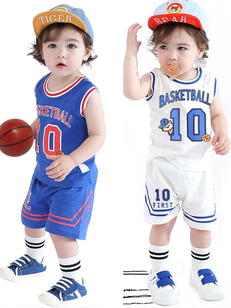 

2025 New Summer 100% Cotton Kids Basketball suit Baby Boys Girls Skin friendly Comfortable Basketbal Clothes Set Vest+Shorts