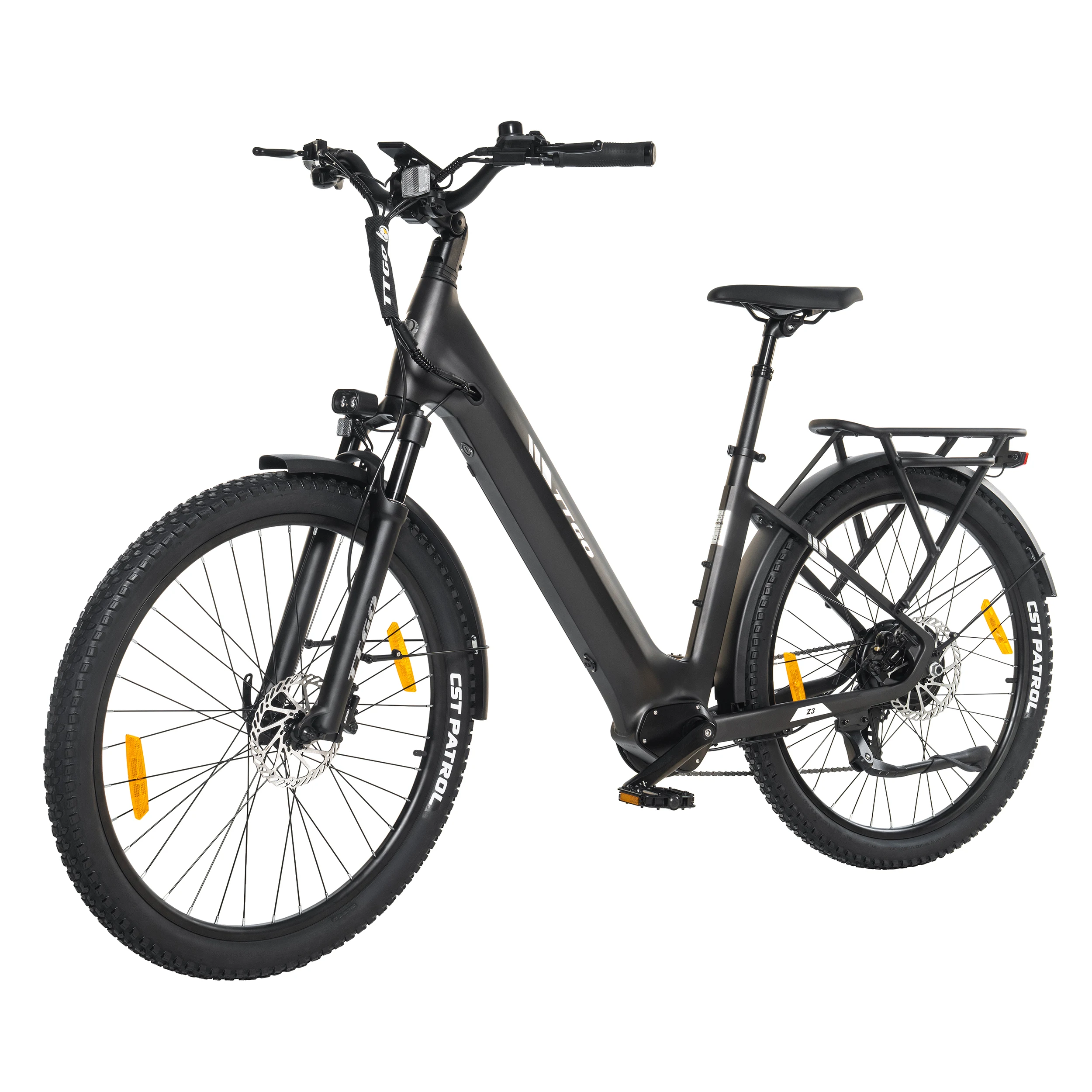 Vélo électrique pour adultes TTGO City, moteur 250W, batterie 48V15 Ah, vélo électrique LCD 27,5 pouces pour femmes et hommes, vélo gris à 7 vitesses avec frein à disque