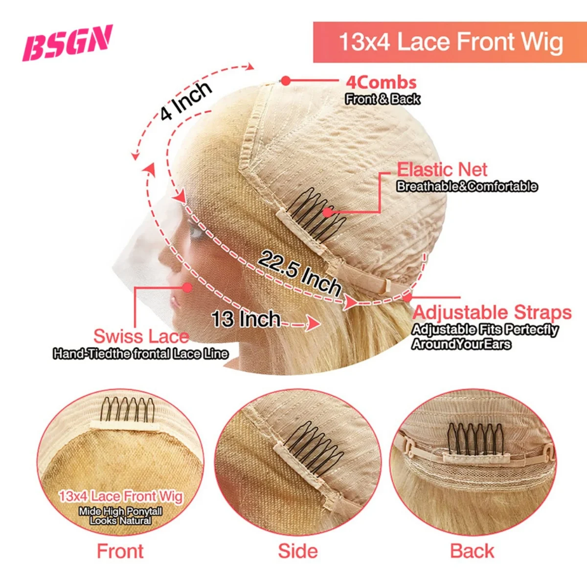 13x4 HD Transparent 613 Blonde Lace Frontal Human Hair Wigs 613 Color Wig Brazilian straight body wave Lace Front Human Hair Wig