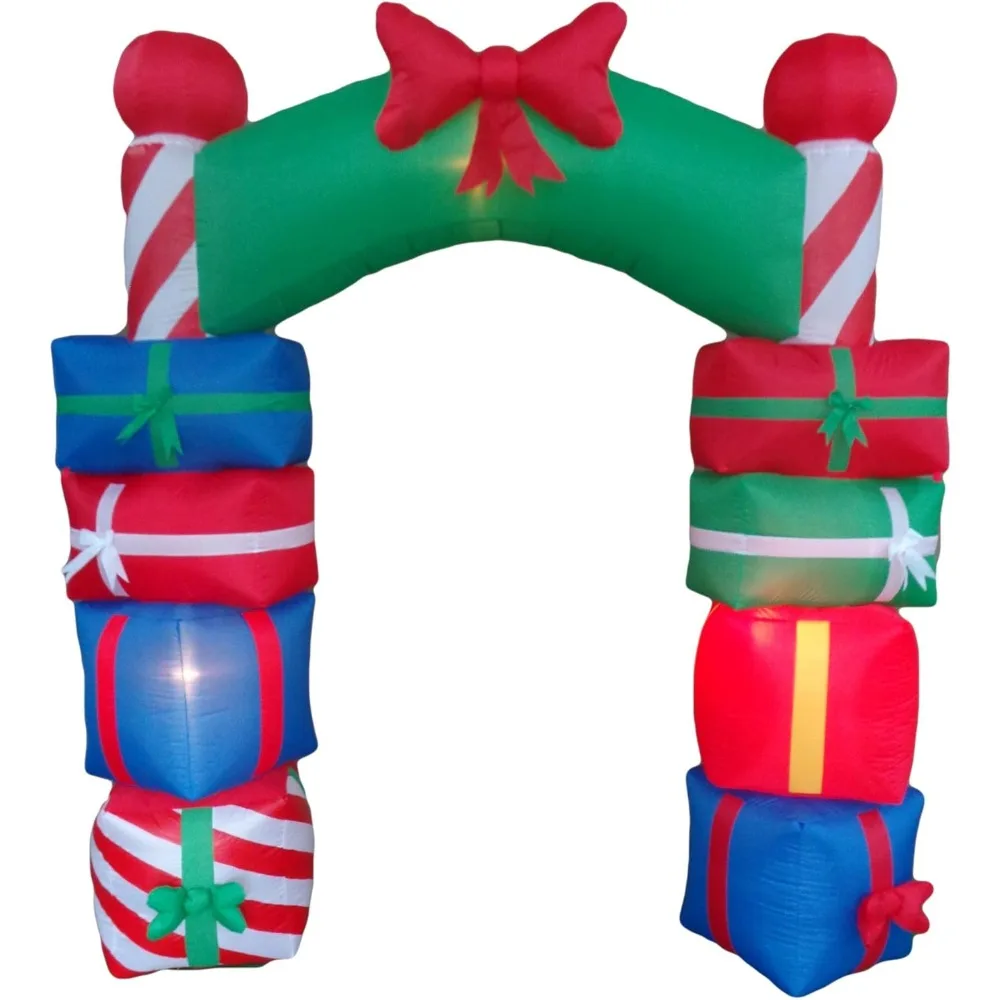 

8 Foot Tall Lighted Christmas Inflatable Stacked Colorful Gift Boxes Archway with Red Bow Party Yard Decoration