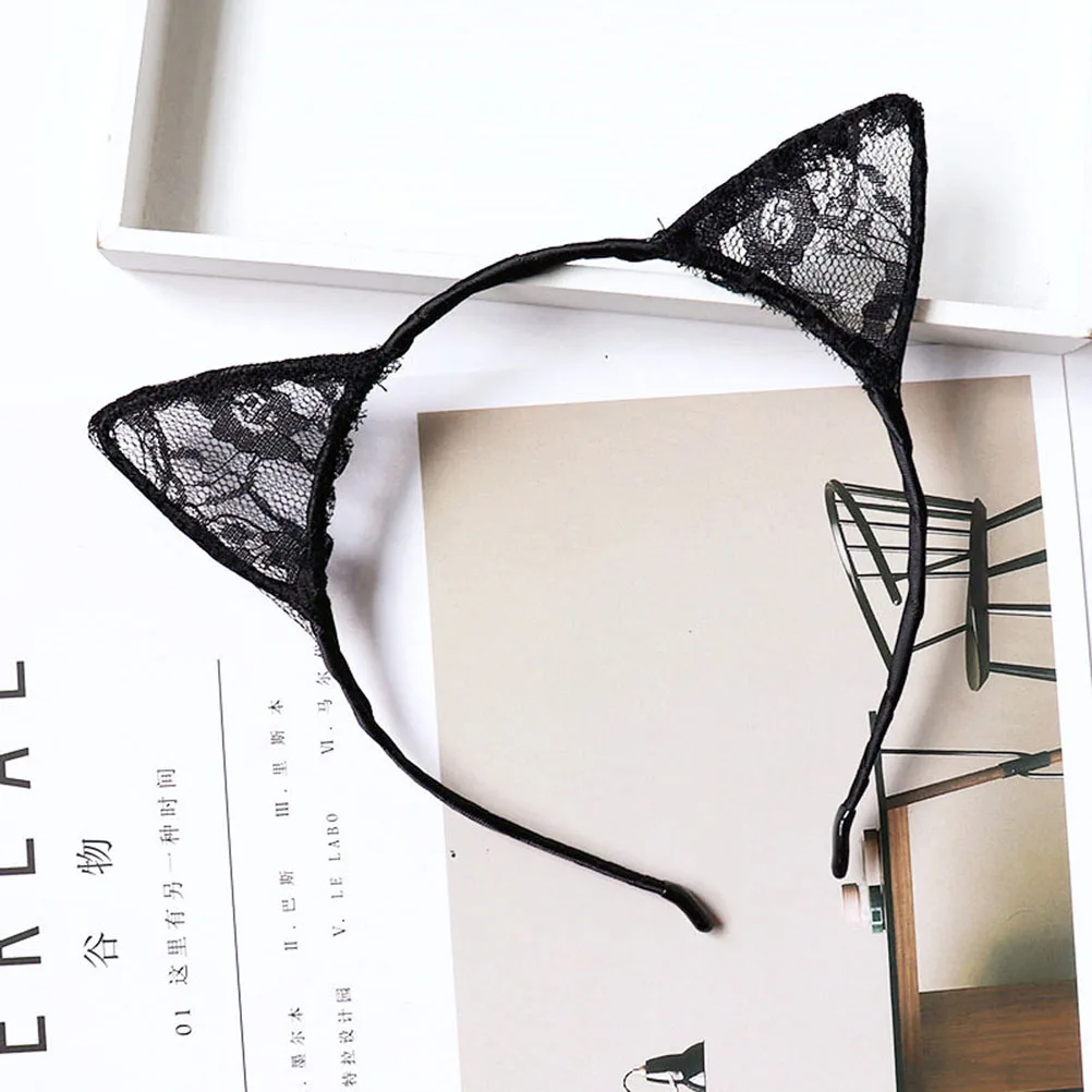 

1pc Lace Cat Ears Hairband Durable Charming Headband For Women Party Festival Prom Cosplay Costume Accessory Black