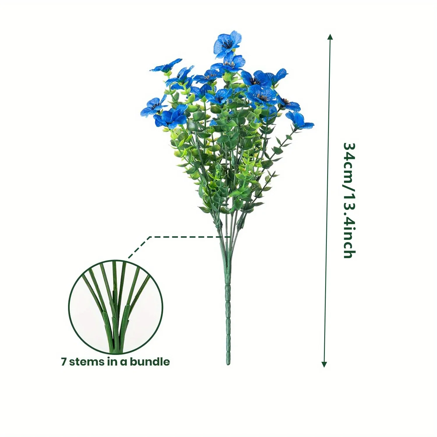 6 مجموعات من الأقحوان القماشية الزرقاء مع الأوكالبتوس، ديكور حديقة واقعي منخفض الصيانة للشرفات والباحات والباحات