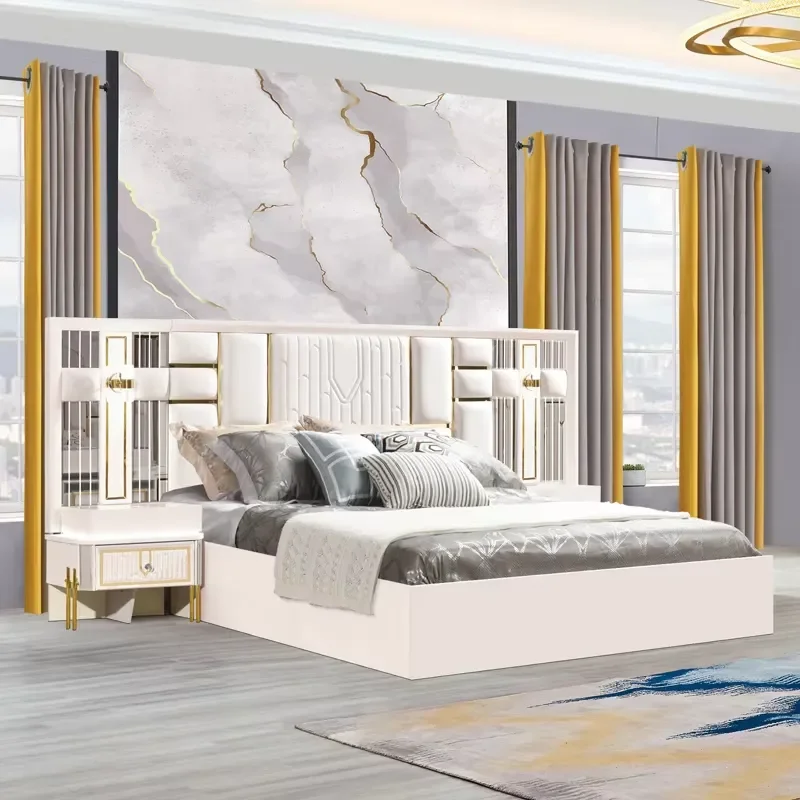 Luxury Italian Style Bedroom Furniture Set with Leather Headboard Modern Master Suite Decor High End Design