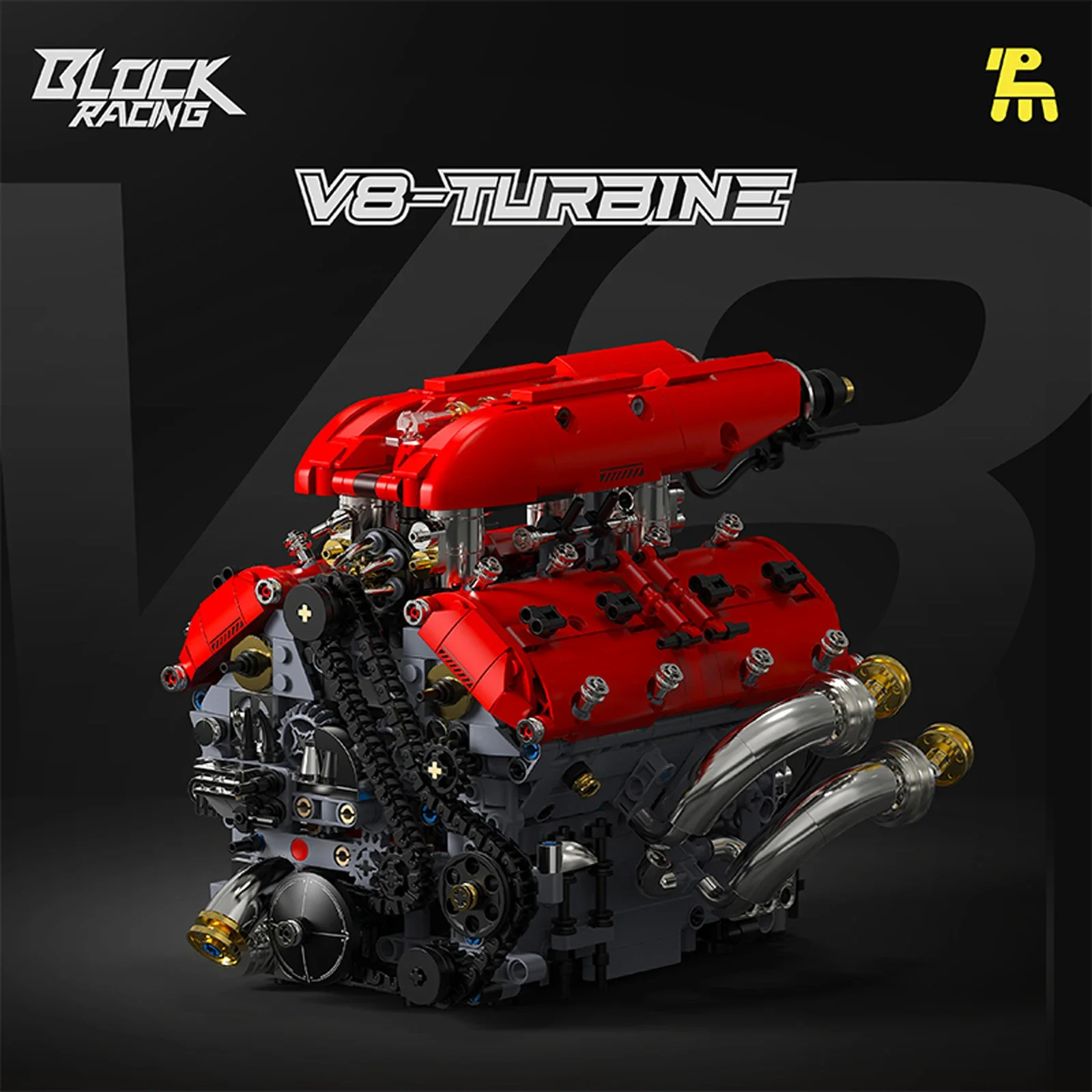 T5011 1370pcs V8 Turbo Engine Car Model Electric Building Blocks Set for Adults Small Particle DIY Puzzly Assembly Bricks Toys