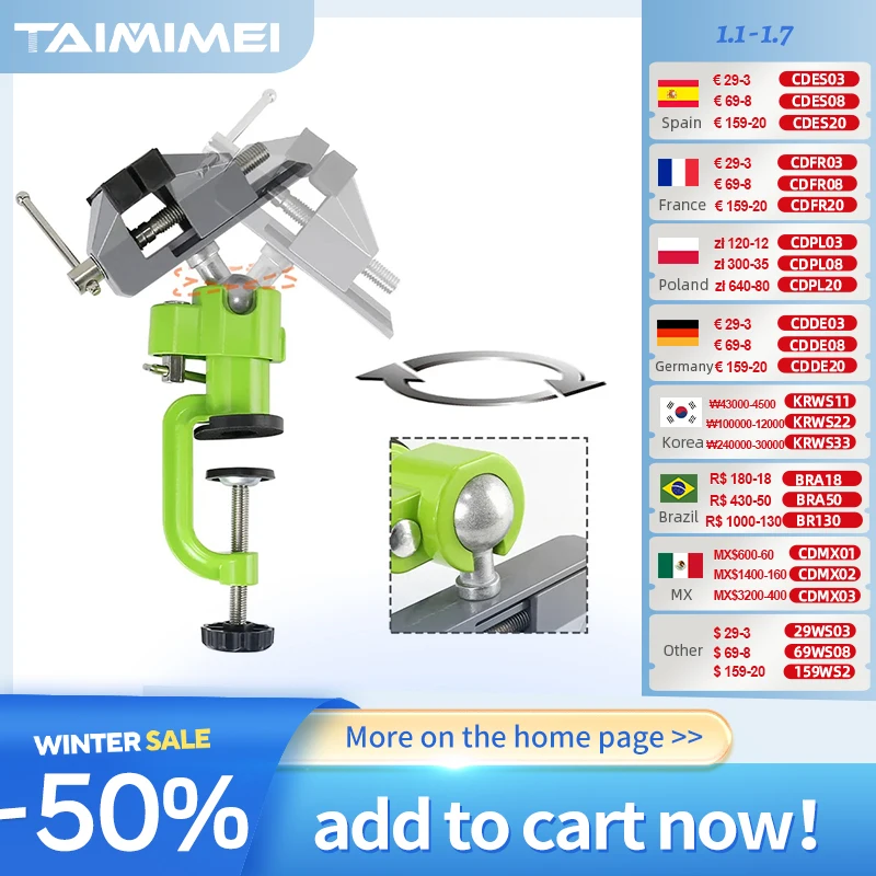 TAIMIMEI 360 Degrees Bench Vise Home Table Vise Clamp-On Vise Aluminum Alloy Swivel Rotating Universal Clamp