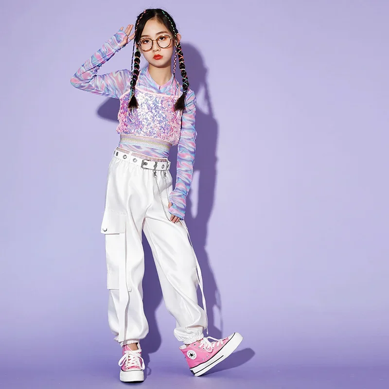 Meninas traje de dança jazz para hip-hop roupas de rua crianças passarela mostrar traje rave outfit menina moderna dança de salão palco