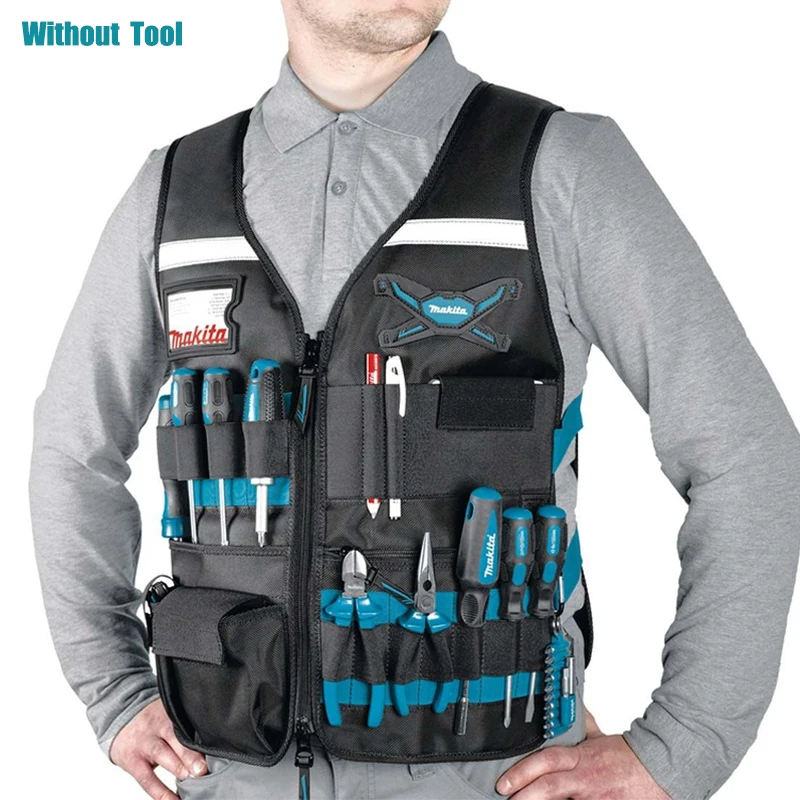 Makita E-05636 Electrician Carpenter Work Vest Multi-functional Electrician Hardware Storage Bag Tool Vests Adjustable Pockets