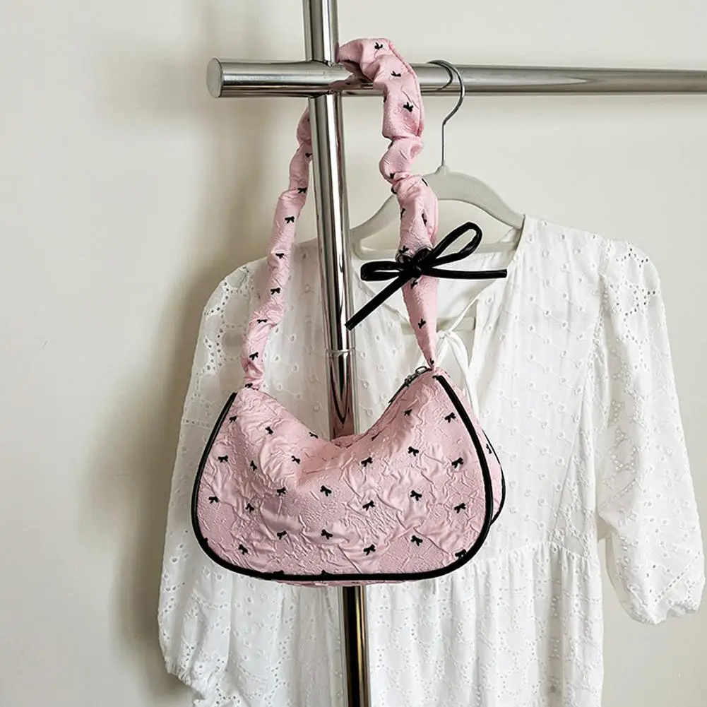 

Pink Shoulder Bag Large Capacity Bowknot Satchel Cute Underarm Purse for Teen Girls School College Casual Outfit