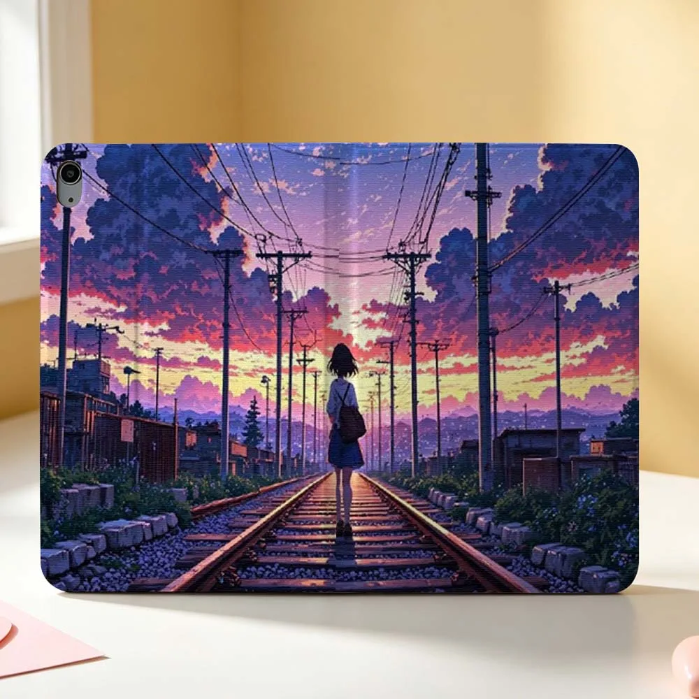 Cartoon City Sunset Girl View Soft For Apple iPad Pro Mini A16 A17 A14 4 5 6 7 6th 7th Gen 9.7 12.9 11 13 M4 inch Tablet Case