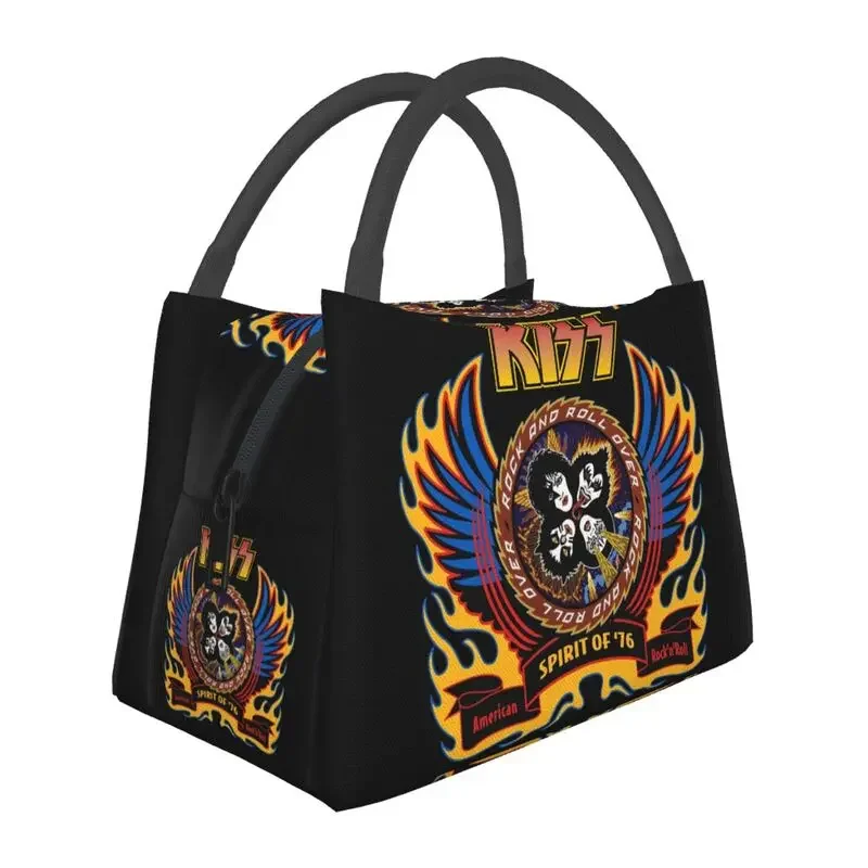 Heavy  Rock Music Band Kiss Thermal Insulated Lunch Bags Women Portable  Tote for Outdoor Multifunction Meal Food Box