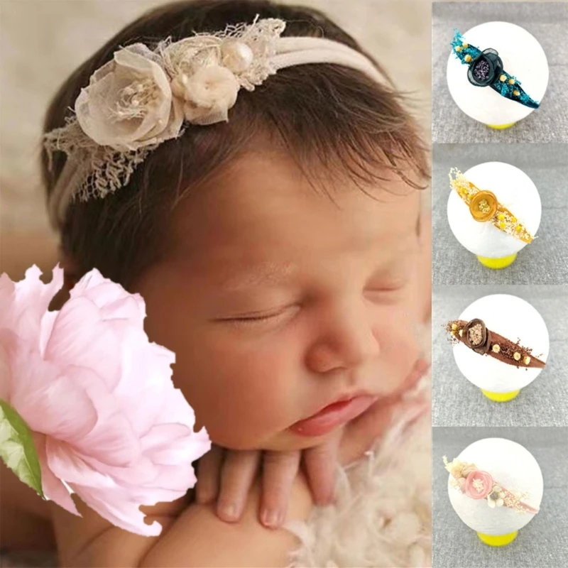 Diadema de flores ajustable para bebé de 0 a 1T, accesorios de fotografía infantil de princesa, sombreros hechos a mano para recién nacidos, accesorios para fotos