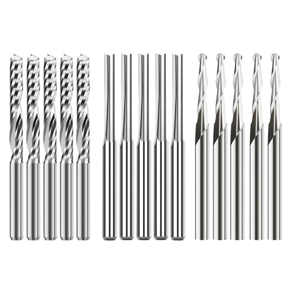 L33A_End Mill Engraving Bits Set 15Pcs CNC Router Bits for Woodworking Acrylic Cutting 3.175/2mm Shank Carbide Milling Cutter