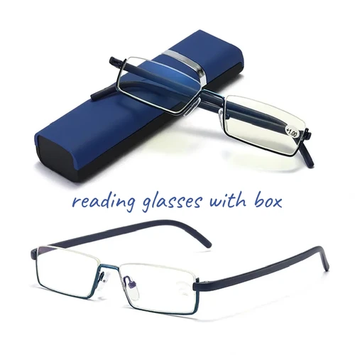 Gafas de lectura con luz azul para hombre y mujer, lentes de presbicia de medio Marco, portátiles, a la moda, con caja, 2023