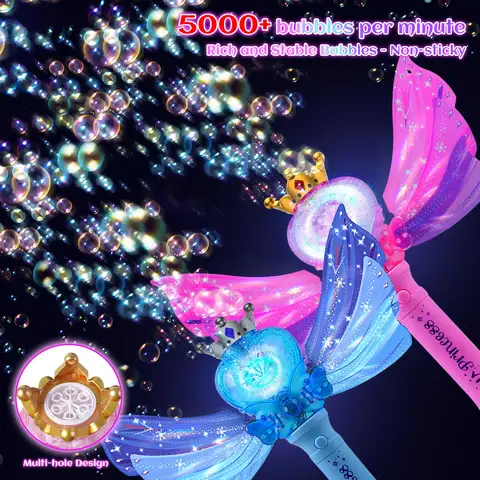 Baguette à bulles princesse automatique avec lumières LED et musique, 360 °   Jouet à bulles anti-fuite pour enfants, parfait pour les fêtes et les plaisirs en plein air