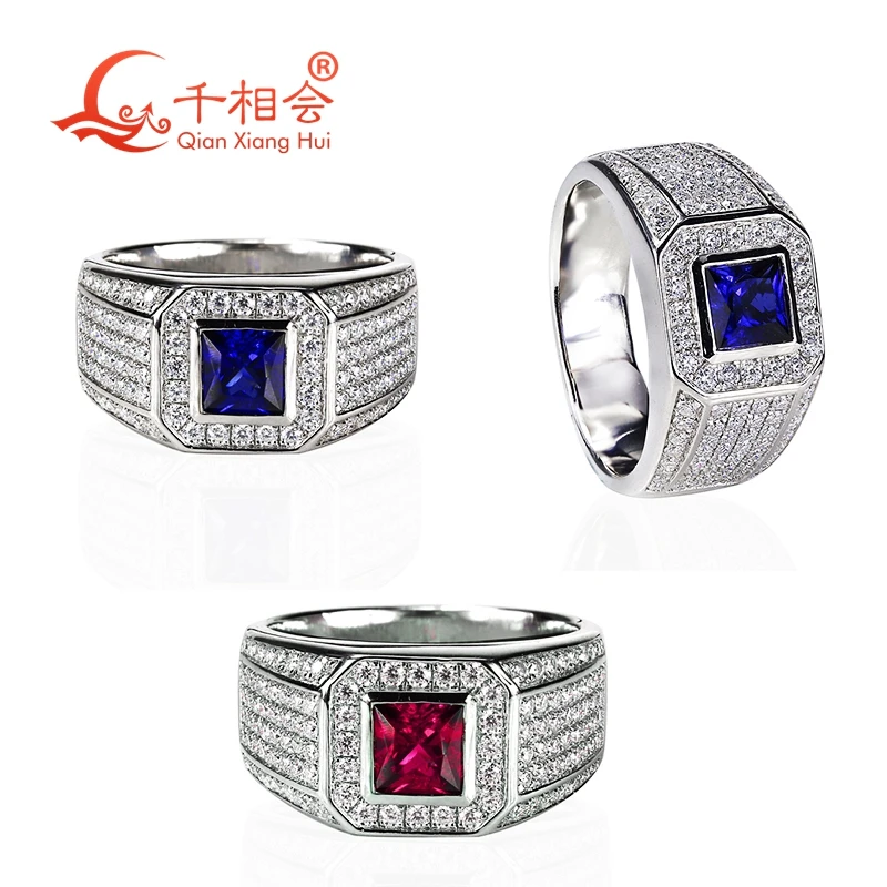 Imagem -06 - Rubi Quadrado Safira Gypsophila Real Moissanite Anel para Homem e Mulher Prata Esterlina 925 Noivado Masculino Jóias de Casamento