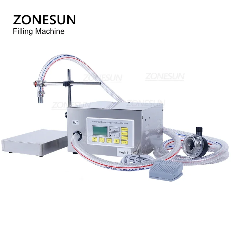 ZONESUN مضخة الحجاب الحاجز السائلة شبه الأوتوماتيكية زيت الطعام زجاجة المياه حشو الحليب وزنها وآلة تعبئة