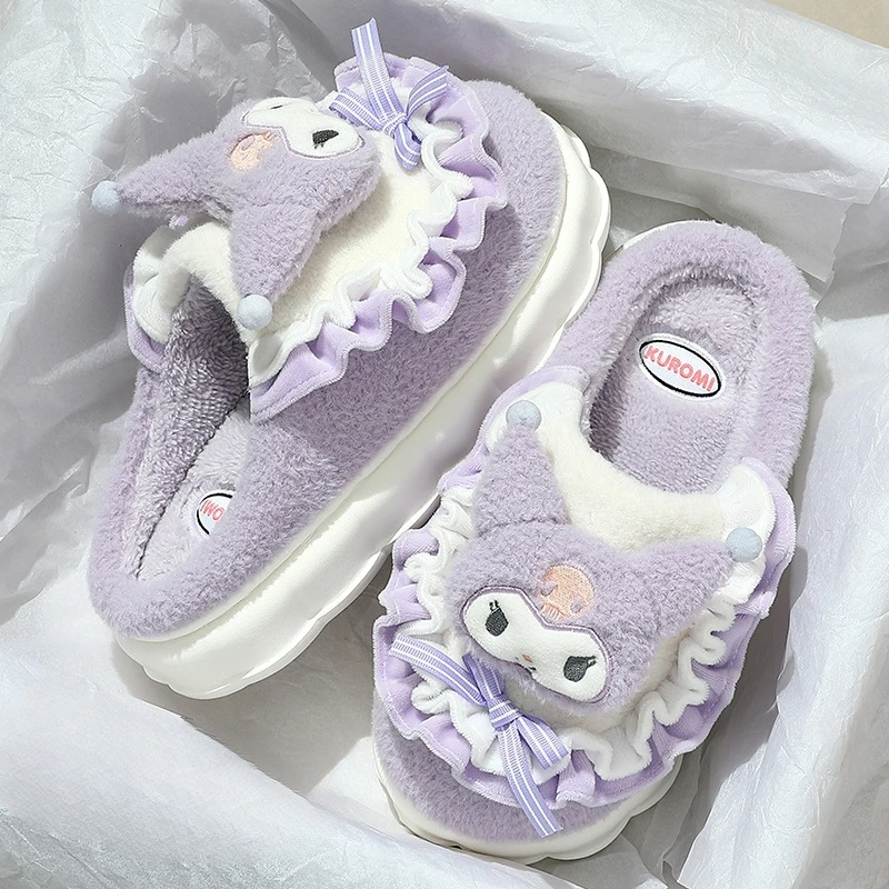 

Kids'Slippers Cartoon Fluffy Keep Warm Winter Shoes For Children Anti-slip Thick Bottom Home Slipper Purple Blue Size 36-41