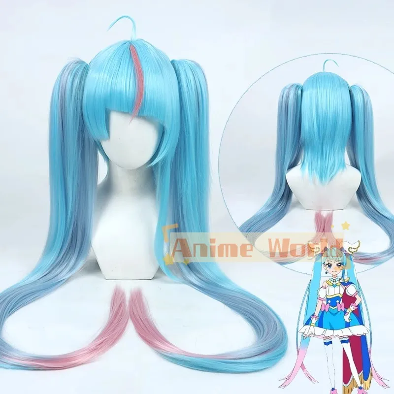 Sora Harewataru Cosplay Wig Pretty Cure Pink Blue Ponytail 100cm Heat Resistant Synthetic Hair Halloween Party Carnival +Wig Cap