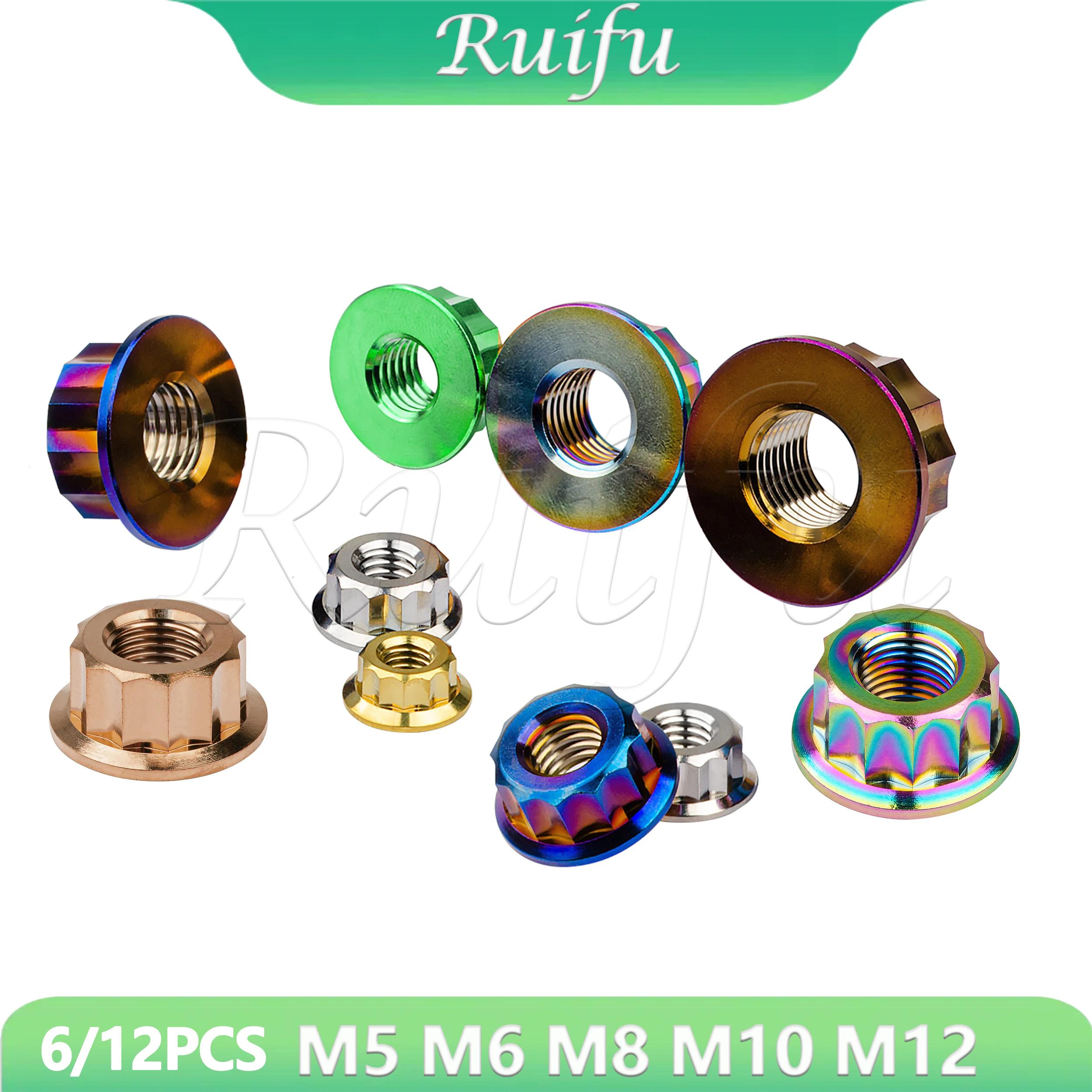 

Ruifu Titanium 6/12pcs M5 M6 M8 M10 M12 CNC External 12-Point Flange Nuts for Motorcycle Bike Car Rear Axle Modification Fa