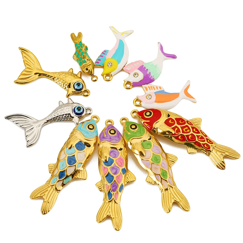 2pcs/lot Stainless Steel Enamel colorful Fish Charm Pendants for DIY Bracelets Earrings Necklace Jewelry Making Accessories - Image 2