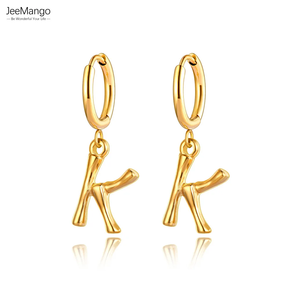 JeeMango 18K Gold Plated Initial Hoop Earrings For Women Stainless Steel Drop Dangle Alphabet Letters Earrings Jewelry JE22035